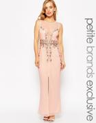 Maya Petite Plunge Front Maxi Dress With Heavy Embellishment - Pink Champagne