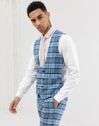 Twisted Tailor Ginger Super Skinny Suit Vest In Blue Check-blues