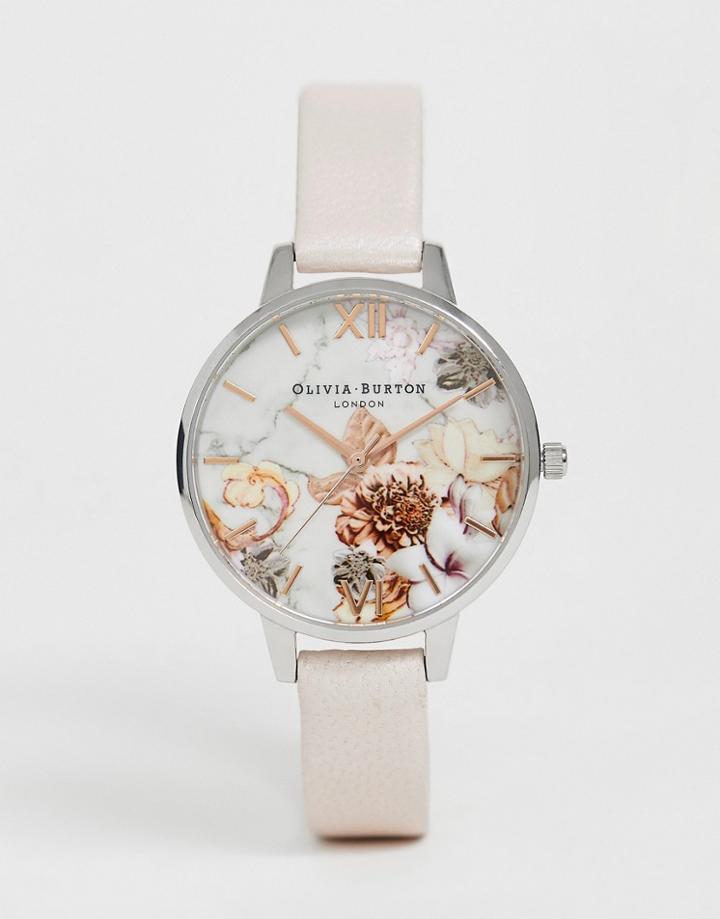Olivia Burton Ob16cs21 Marble Florals Leather Demi Watch - Pink