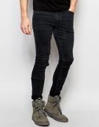 Dark Future Extreme Super Skinny Jeans In With Knee Patches And D Ring - Black