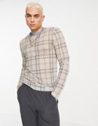 Asos Design Muscle Long Sleeve T-shirt In Check Printed Power Mesh-multi