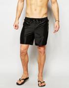 Asos Mid Length Swim Shorts In Black With Gold Zip Detail - Black