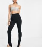 Flounce London Tall High Waist Tailored Stretch Pants With Front Slit In Black