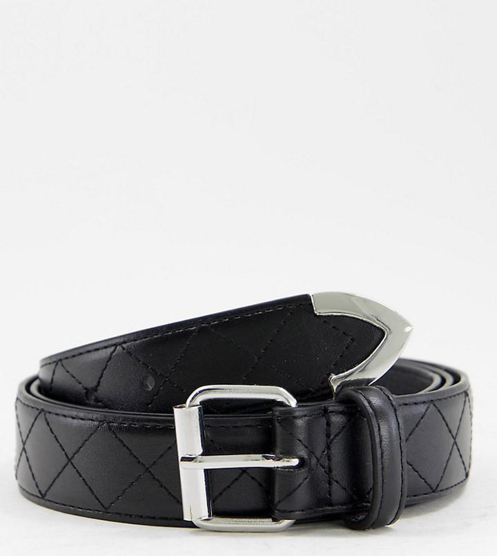 Glamorous Curve Quilted Belt With Silver Hardwear In Black