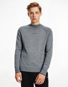 Calvin Klein Center Logo Mini Mock Neck Superior Wool Knit Sweater In Gray
