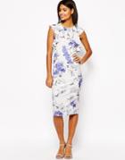 Asos Ruffle Pencil Dress In Occasion Floral Print - Multi