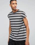 Asos Oversized Sleeveless T-shirt In Distressed Stripe