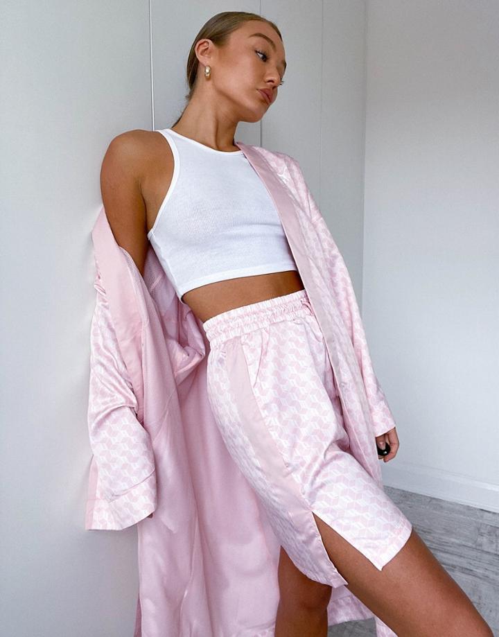 Puma Satin Kimono In Pink Logo Print