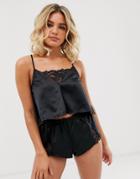 Bluebella Abby Crop Lace Insert Cami And Short Set-black