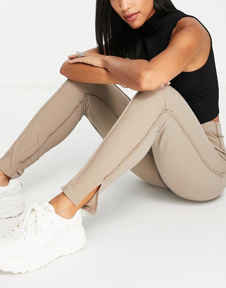 Missguided Recycled Seamed Split Legging In Brown-neutral