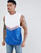 Asos Design Sleeveless T-shirt With Dropped Armhole And Chevron Color Block In Polytricot - White