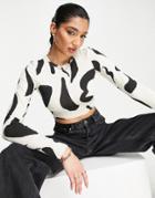 Monki Backless Top In Black And White Graphic Print-multi