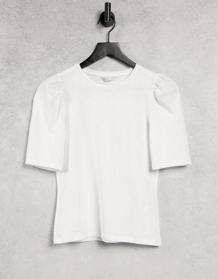 Only Organic Cotton T-shirt With Gather Short Sleeves In White