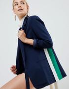 Parallel Lines Oversized Blazer With Side Stripe Co-ord - Navy