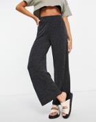Only Kaylee High Waist Wide Leg Jersey Pants In Dark Gray Melange-grey