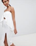 Asos Design Bandeau Frill Cut Out Midi Dress - White