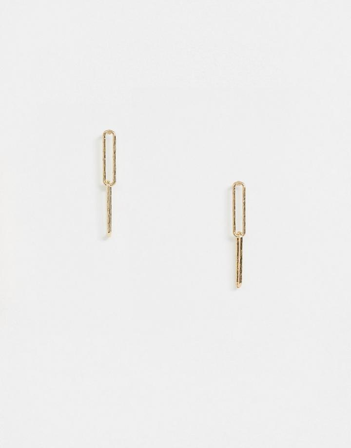 Asos Design Earrings With Hammered Chain Links In Gold Tone - Gold