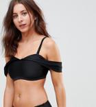 Wolf & Whistle Tailored Off The Shoulder Bikini Top With Mesh Inserts Dd - G Cup - Black