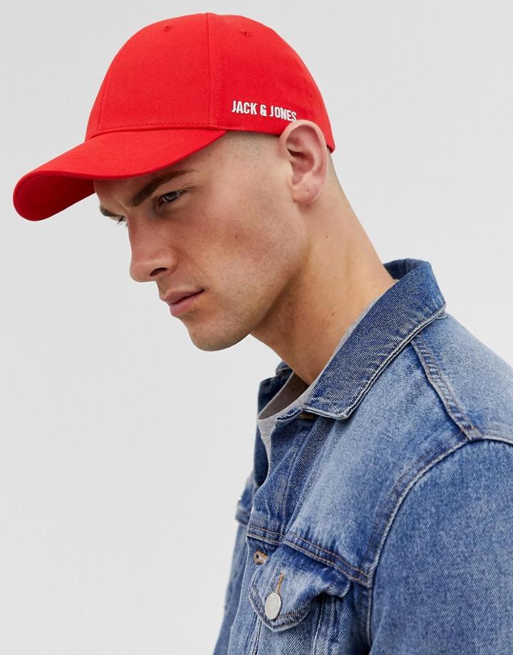 Jack & Jones Baseball Cap In 100% Cotton With Side Logo - Red