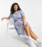 Influence Plus Puff Sleeve Tiered Midi Dress In Blue And White Stripe-blues