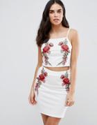 Parisian Cami Top With Rose Embroidery - White