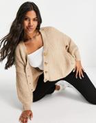 Missguided Fluffy Textured Cardigan In Stone-neutral