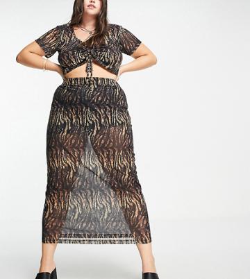 Reclaimed Vintage Inspired Curve Midi Skirt In Brown Animal Print - Part Of A Set