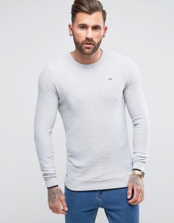Le Shark Cotton Crew Neck Sweater With Contrast Tipping - Gray