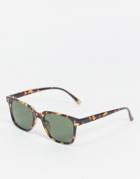 Asos Design Square Sunglasses In Tort With Green Lens-brown