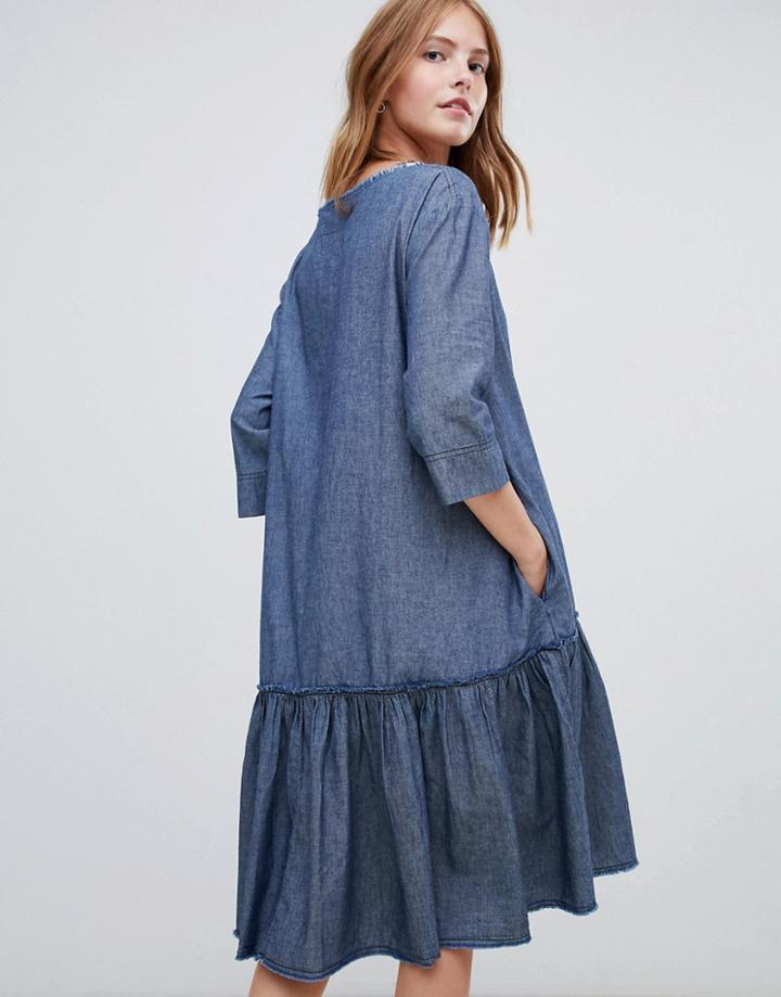 Waven Alza Drop Hem Denim Midi Dress - Blue