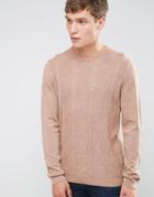 Asos Cable Sweater In Cotton - Beige
