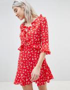 Boohoo Ditsy Cut Out Skater Dress - Red