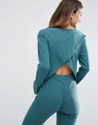 Asos Lounge Ribbed Long Sleeve Open Back Tee - Green