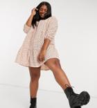 Asos Design Curve Square Neck Mini Smock Dress With Tiers In Dusty Orange Ditsy Print