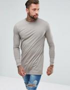 Asos Super Longline Long Sleeve T-shirt With Crew Neck In Beige - Brown