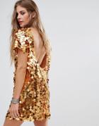 Motel Backless Dress In Disc Sequin - Gold