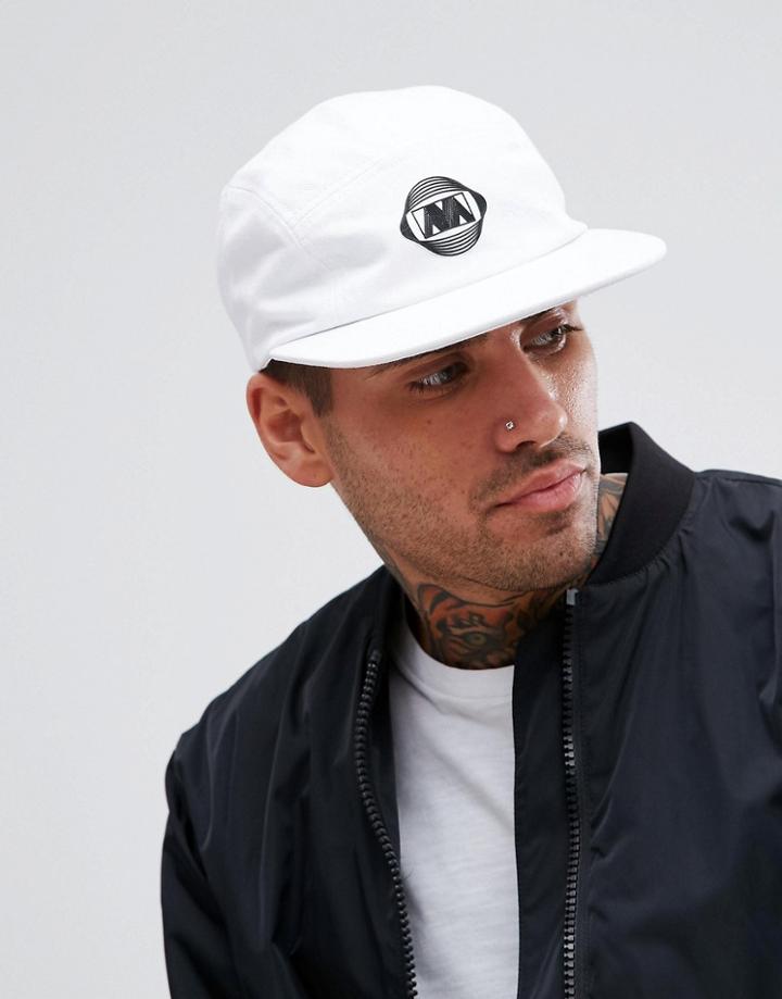 Asos 5 Panel Cap In White With Rubber Print - White