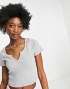 Asos Design Fitted Crop Top With Notch Neck In Gray Heather-grey