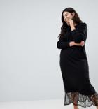 Asos Design Curve Maxi Sweat Dress With Embroidered Mesh Hem - Black