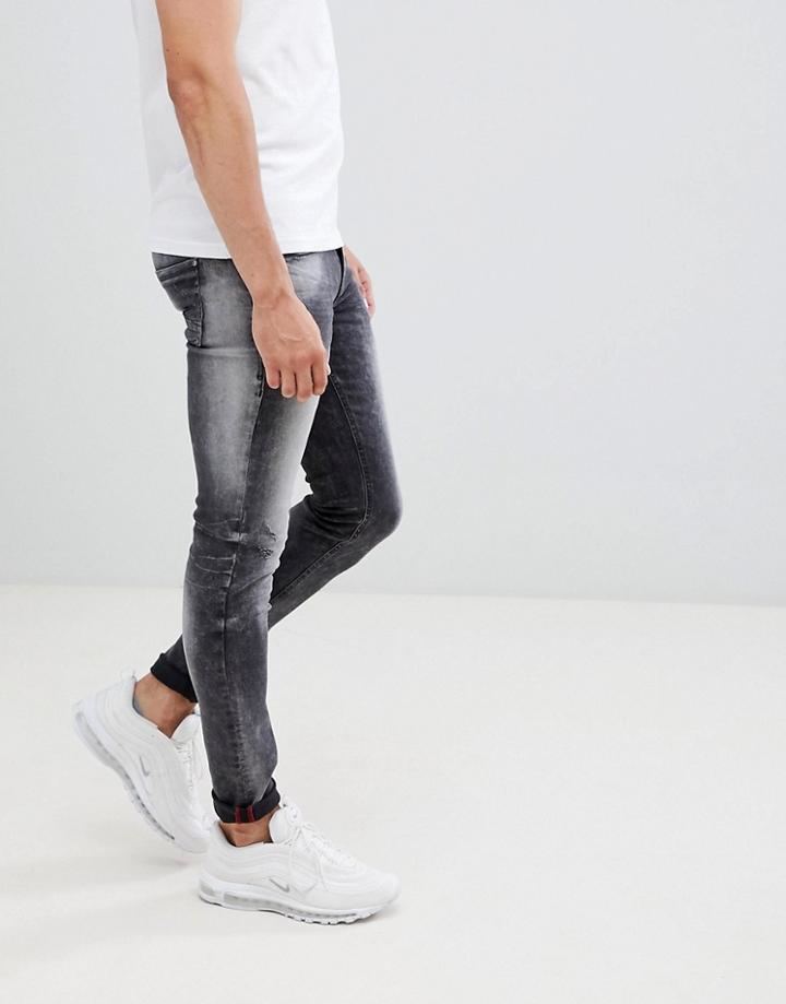 Blend Distressed Super Skinny Jeans In Washed Black - Black