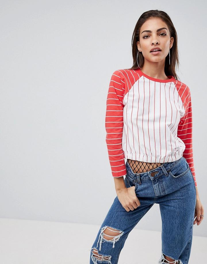 Asos Crop Top In Vertical Stripe With Elasticated Waist - Multi