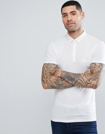 Process Black Plain Stretch Polo Shirt - White