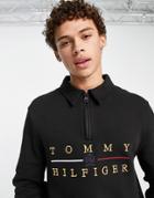 Tommy Hilfiger Crest Chest Logo Half Zip Sweatshirt In Black