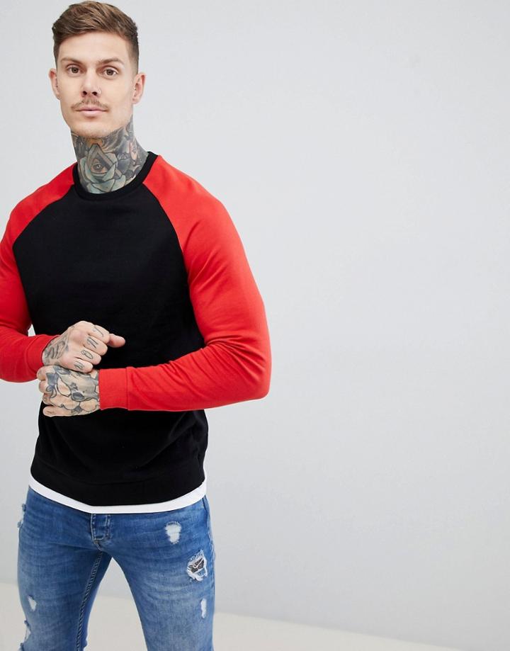 Asos Design Sweatshirt With Hem Extender In Black And Red