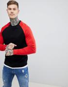 Asos Design Sweatshirt With Hem Extender In Black And Red