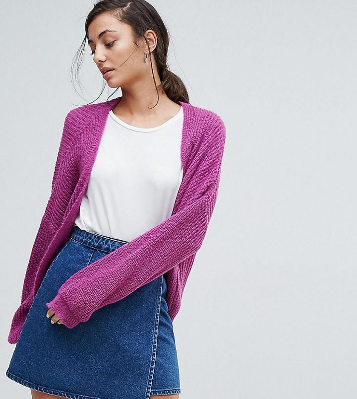 Asos Tall Chunky Cardigan In Fluffy Rib - Purple