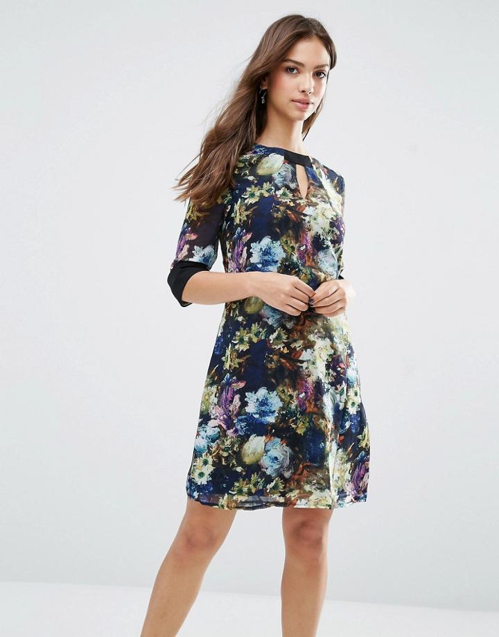 Little Mistress 3/4 Sleeve Floral Shift Dress - Multi