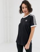 Adidas Originals 3 Stripe Ringer T-shirt In Black
