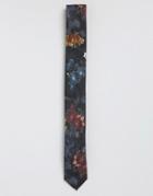 Asos Slim Tie With Dark Floral Design - Black
