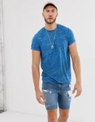 Asos Design T-shirt With Roll Sleeve In Blue Inject Fabric - Blue